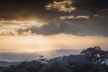 ATARDECER SOBRE LAGO Y VEGETACIÓN EN ENTORNO SELVÁTICO