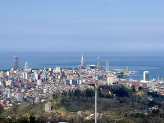 Aerial view of buildings from the ropeway Batumi City center and Anuria Mountain in Georgia