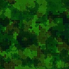 Seamless digital woodland pixel camo texture vector for army textile print