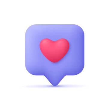 Love like heart social media notification, speech bubble with like.Social media network. 3d vector icon. Cartoon minimal style.