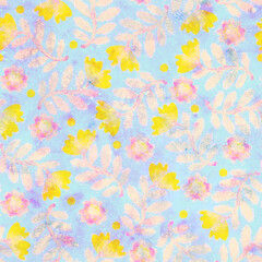 Seamless pattern with floral ornament. Background with watercolor flowers. Raster illustration for design and printing on fabric or paper.