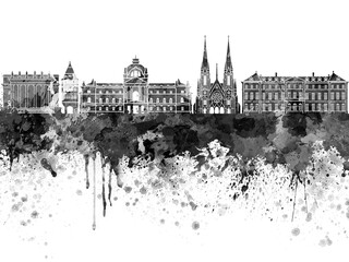 Strasbourg skyline in black watercolor - obrazy, fototapety, plakaty