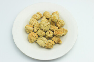 Dry Batagor Snack, Made from Tofu. Indonesian Traditional Street Food. Isolated