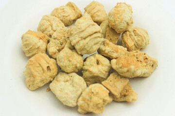 Dry Batagor Snack, Made from Tofu. Indonesian Traditional Street Food. Isolated