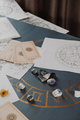 Astrology. Astrologer calculates natal chart and makes a forecast of fate.Tarot cards, Fortune...
