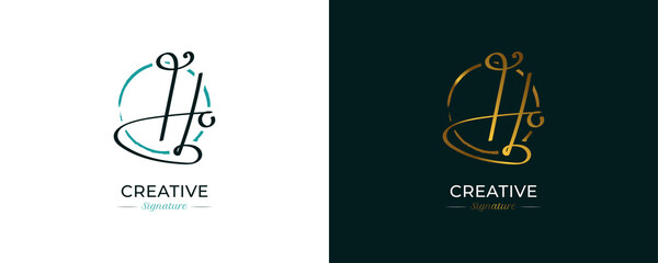 Initial H and O Logo Design in Elegant Gold Handwriting Style. HO Signature Logo or Symbol for Wedding, Fashion, Jewelry, Boutique, and Business Identity