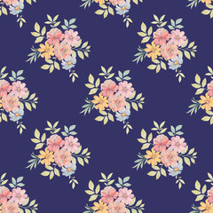 Obraz premium Seamless floral pattern. Ornament of delicate bouquets of flowers. Watercolor illustration of flowers for design, textiles, wallpapers. ready-made seamless background.