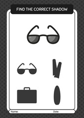 Find the correct shadows game with sunglasses. worksheet for preschool kids, kids activity sheet