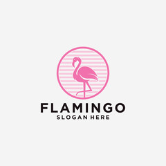 Flamingo logo with line style beautiful flamingo animal art logo design illustration for business © kingmakerz