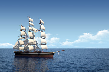 Fototapeta na wymiar sailing ship at sea with copy space