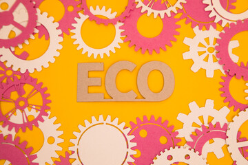 Paper inscription on the background of paper gears