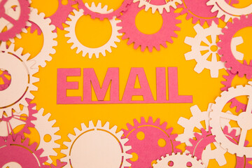 Paper inscription on the background of paper gears