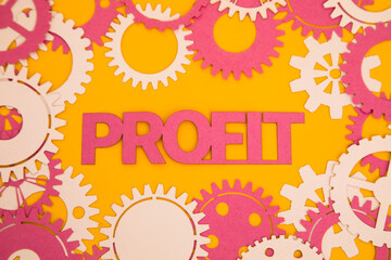 Paper inscription on the background of paper gears