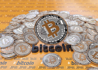 3D rendering of a pile of bitcoins