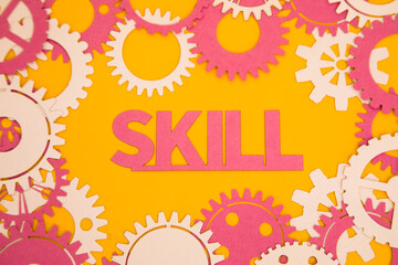 Paper inscription on the background of paper gears