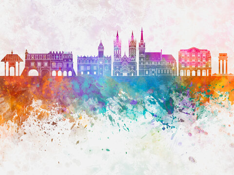 Tarnow skyline in watercolor background
