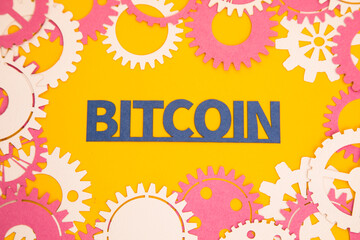 Paper inscription on the background of paper gears