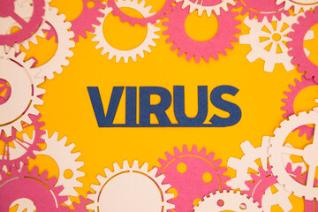 Paper inscription on the background of paper gears