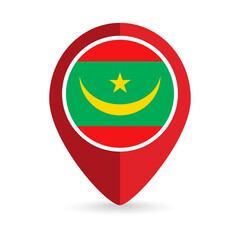 Map pointer with contry Mauritania. Mauritania flag. Vector illustration.