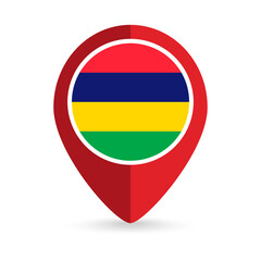 Map pointer with contry Mauritius. Mauritius flag. Vector illustration.