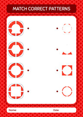 Match pattern game with life buoy. worksheet for preschool kids, kids activity sheet