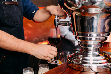 wine cocktail pour inside bar hands bartender