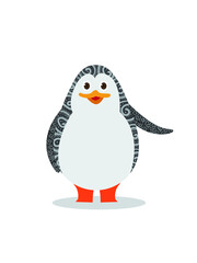 Little penguin waving wing standing in white background with pattern on its body. good for children book illustration, book cover, children apparel, and many other kids stuff