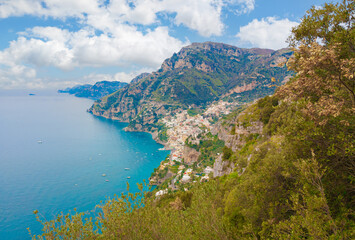 Positano (Campania, Italy) - The touristic sea town in southern Italy, province of Salerno in Amalfi Coast, with colorated historical center and very famous 'Sentiero degli Dei' trekking path.