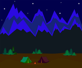 camping at night in the mountains