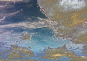 Dreamy sky and clouds illustration with a textured pointillism style 