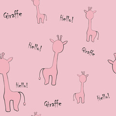Seamless pattern with giraffes and text. Animal pattern for kids.