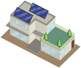 3Dイラストによるソーラーパネルを備えた住宅イメージ