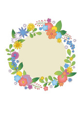 colorful flower wreath illustration, with copy space for your design