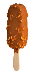 Chocolate and Almond ice cream isolated on white background, Thick Cracking Chocolate and Almond ice cream  on white With clipping path.