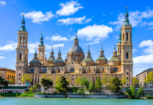 The Basilica of Our Lady of the Pillar seen from the Ebro river