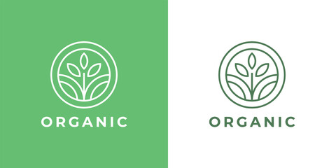 Organic farm leaf logo. Plant grow sign. Bio fresh line icon. Agriculture growth nature symbol. Vector illustration.