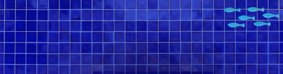 tile floor with bright colored blue abstract mosaic pattern