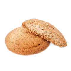 oatmeal cookies whole and cut on white background isolated