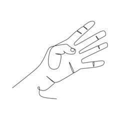 Number four Hand gesture language alphabet continuous line drawing design. Sign and symbol of hand gestures. Single continuous drawing line. Hand drawn style art doodle isolated on white background