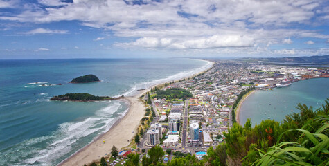Aerial view of Mount Maunganui. Cityscape of Mt. Manganui, New Zealand.