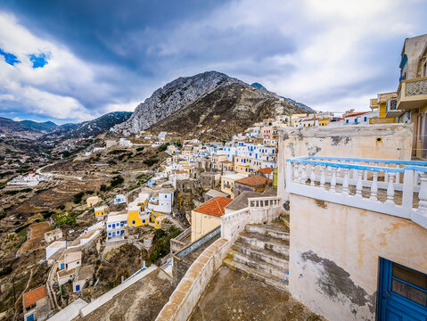 Panoramic view to the west of Olympus town, Karpathos island, Greece.