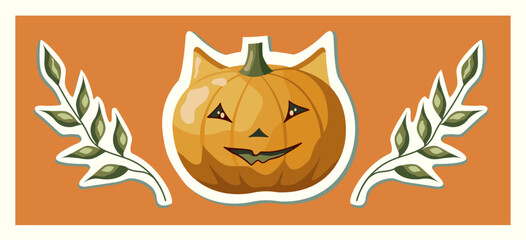 Fototapeta na wymiar Halloween vector pumpkin. Cute fall stickers.