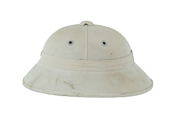 Left view of Used and Dirty Explorer Hat isolated on white background