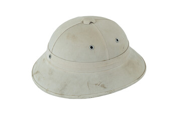 Side view of Used and Dirty Explorer Hat isolated on white background