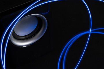 abstract background, sound speaker with glowing lines