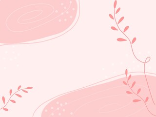 Minimal background in boho style with copy space for design. Hand drawn - Modern pastel pink with plant style.
