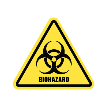 バイオハザードの文字とシンボルマークが入った黄色の三角形の警告アイコン - 感染症・生物兵器の素材