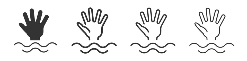 Drowning hand icons collection in two different styles and different stroke. Vector illustration EPS10