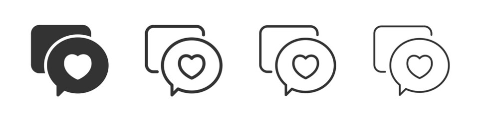 Heart in speech bubble icons collection in two different styles and different stroke. Vector illustration EPS10 - obrazy, fototapety, plakaty