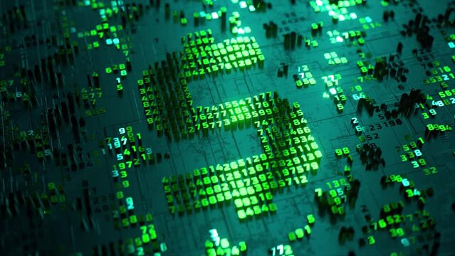 Dollar logo in the form of a microcircuit. Payment systems. Electronic transactions. Digital currency. 3d animation